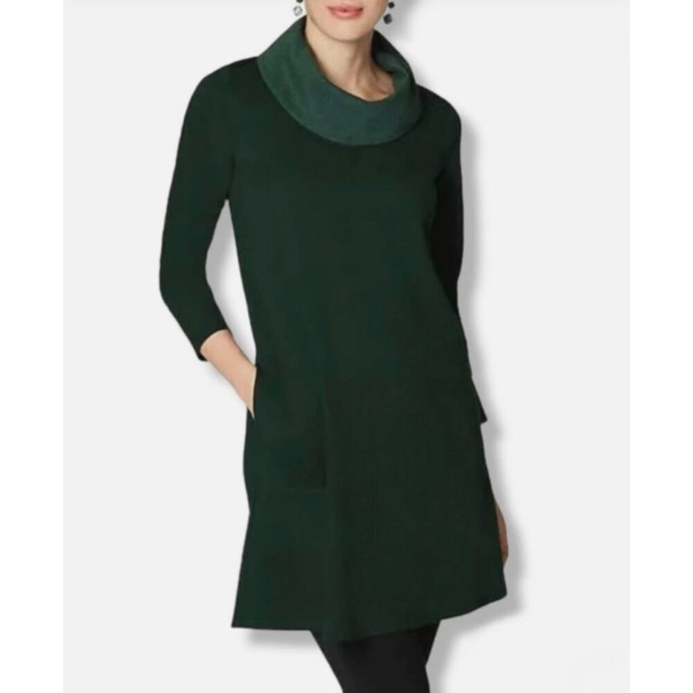 PureJill 3/4 Sleeve Cowl Neck Pocket Mini Dress Dark Green Women's Size XL